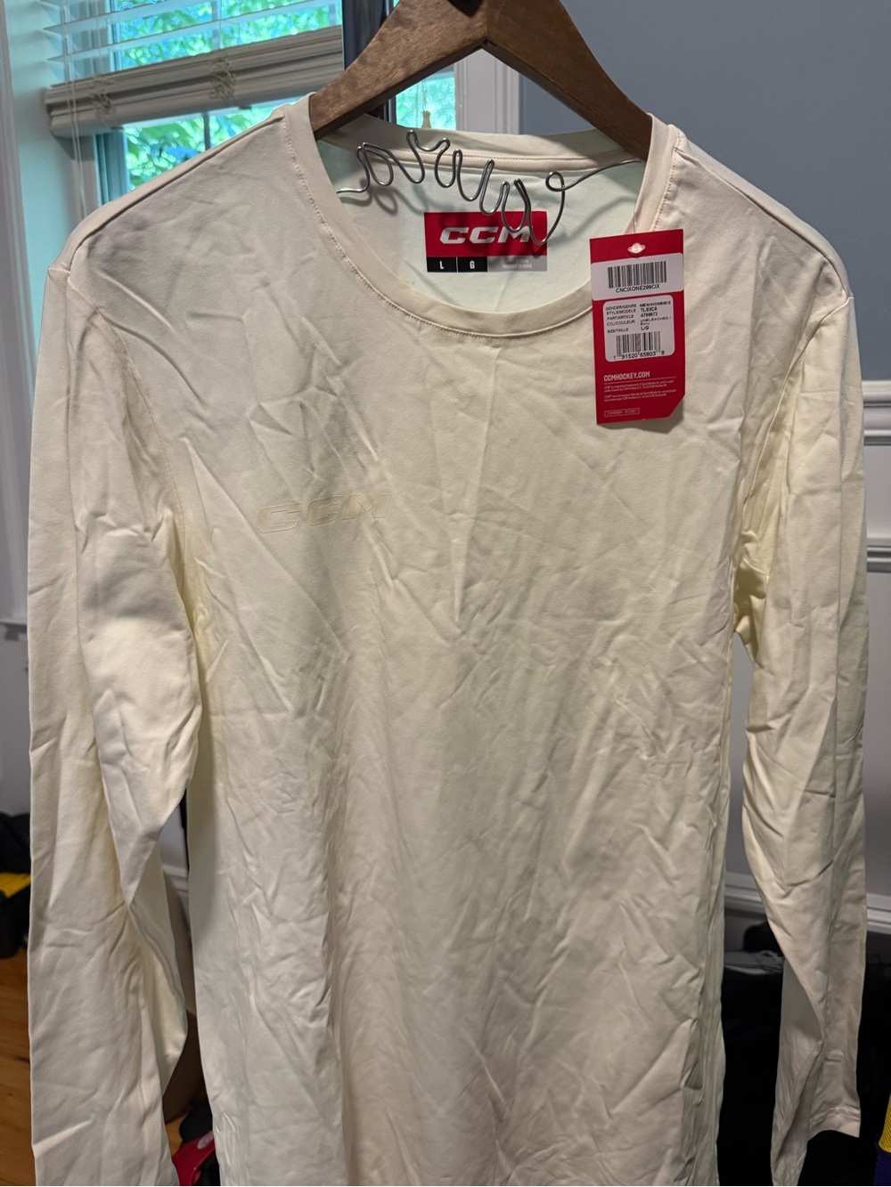 CCM Men's Off-White Long Sleeve Crew Shirt